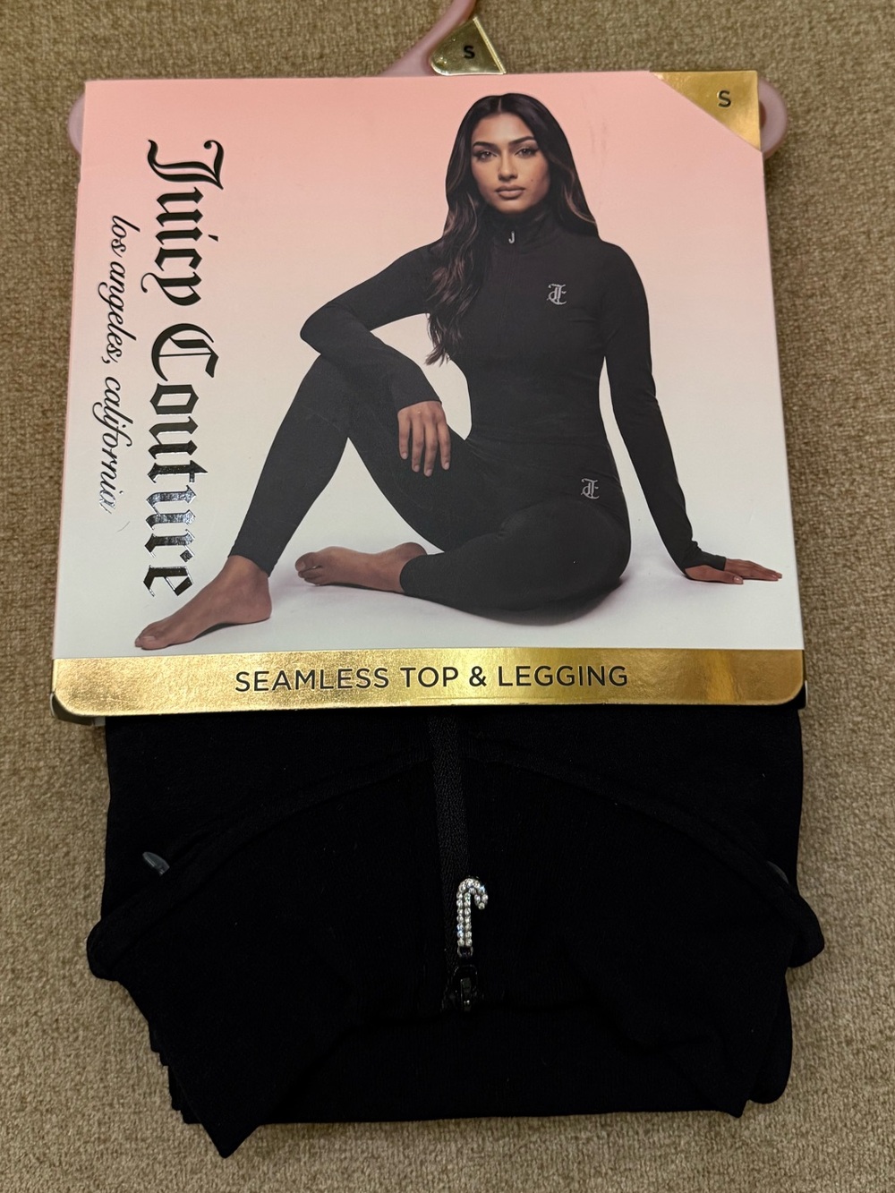 Juicy Couture Seamless Top and Leggings Black Rhinestone JC Set Size Small NWT